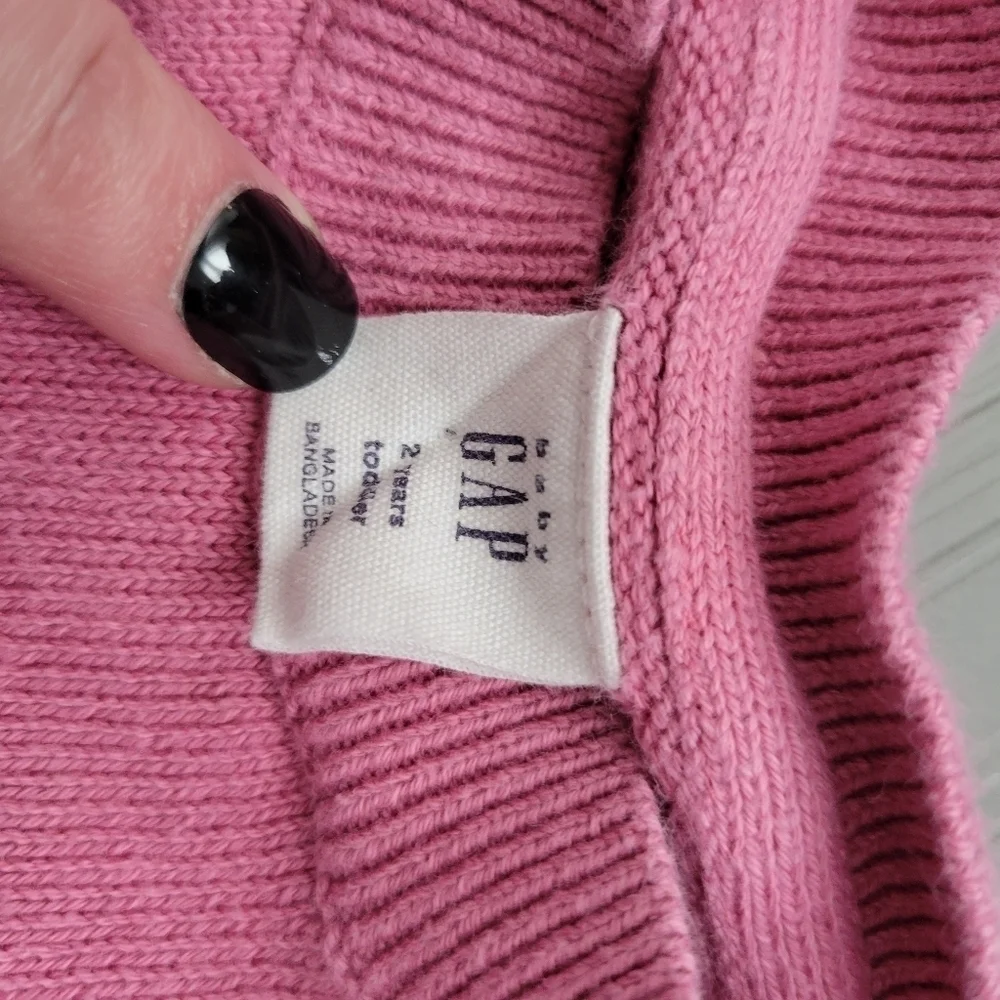 Baby GAP Toddler Girl 2T Pink Pullover Sweater Unicorn Hearts Embroidered Knit